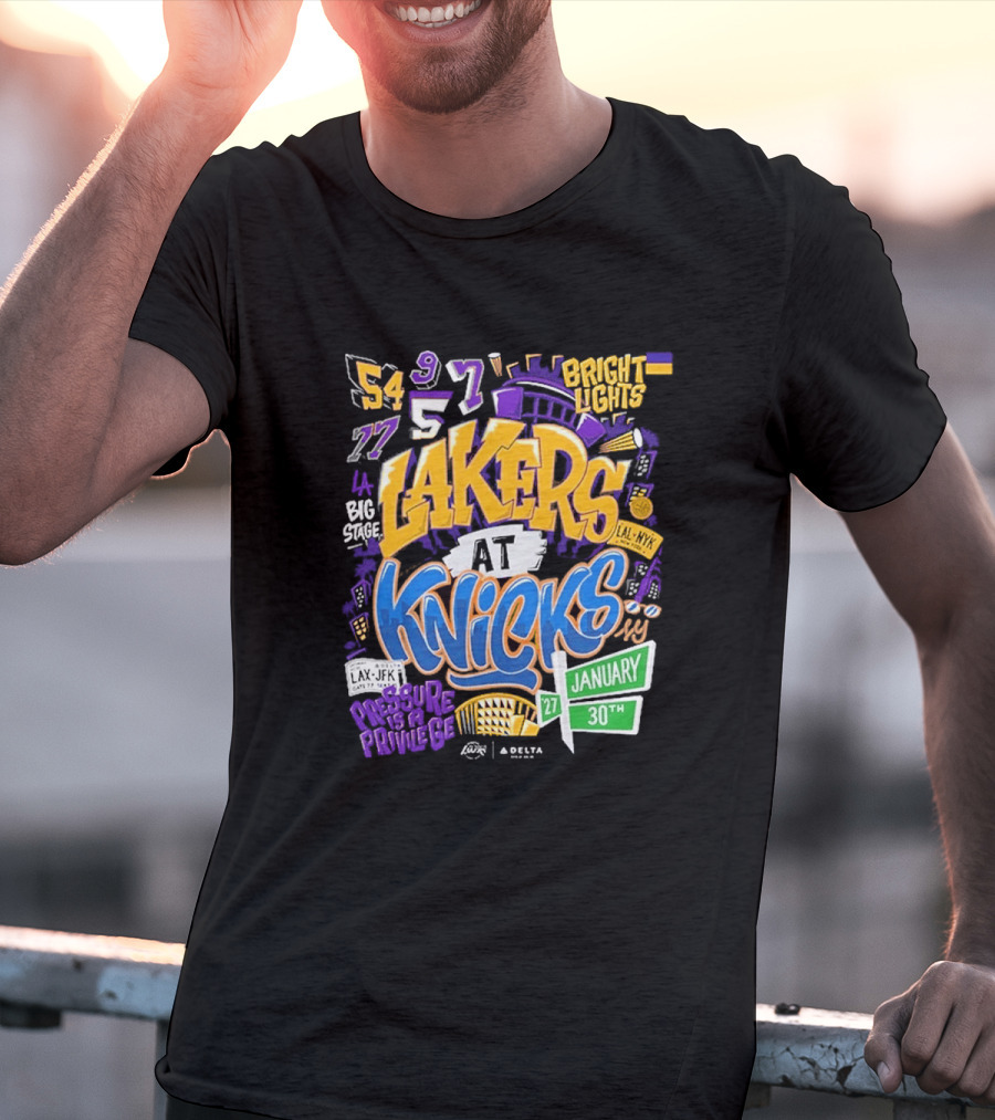 Lakers At Knicks Bright Lights New York January 27 30 2026 T-Shirt