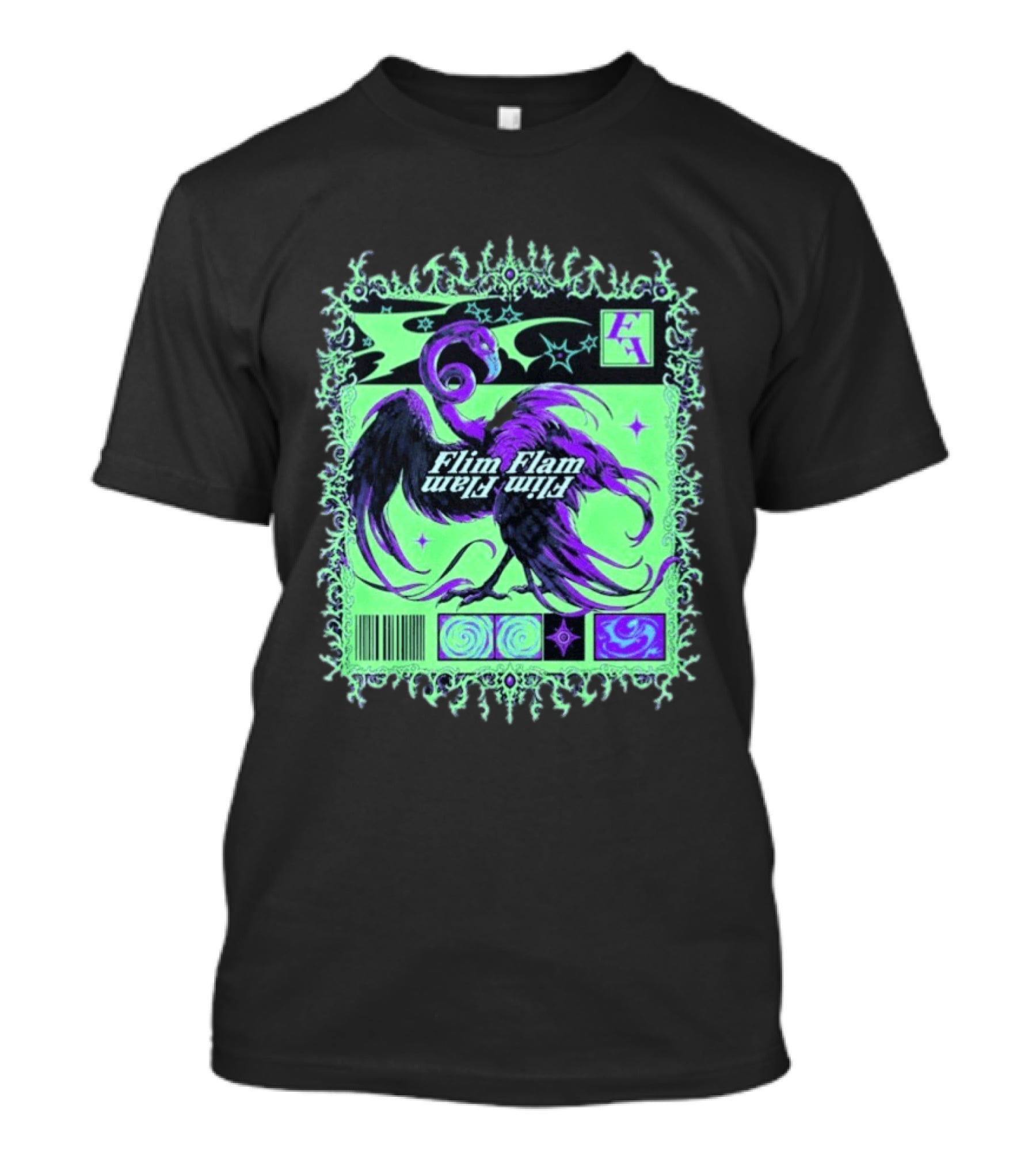 Flim Flam Flamingo Comic Cover Retro Art With Psychedelic Patterns And Barcode T-Shirt