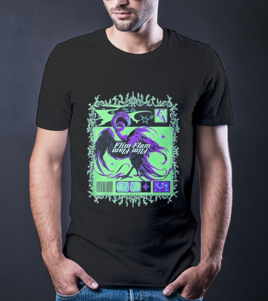 Flim Flam Flamingo Comic Cover Retro Art With Psychedelic Patterns And Barcode T-Shirt