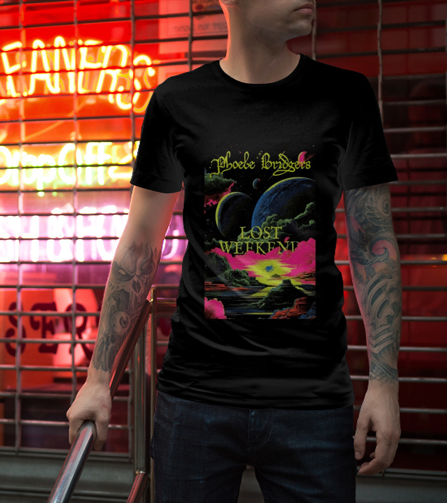 Phoebe Bridgers Lost Weekend 2026 Cosmic Event Planets Clouds Neon T-Shirt