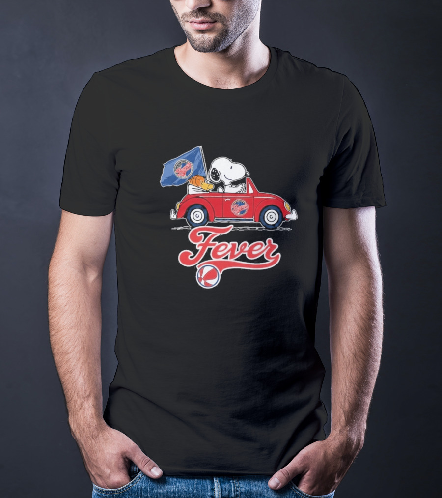 Snoopy Driving Red Car With Indiana Fever WNBA Basketball Logos T-Shirt