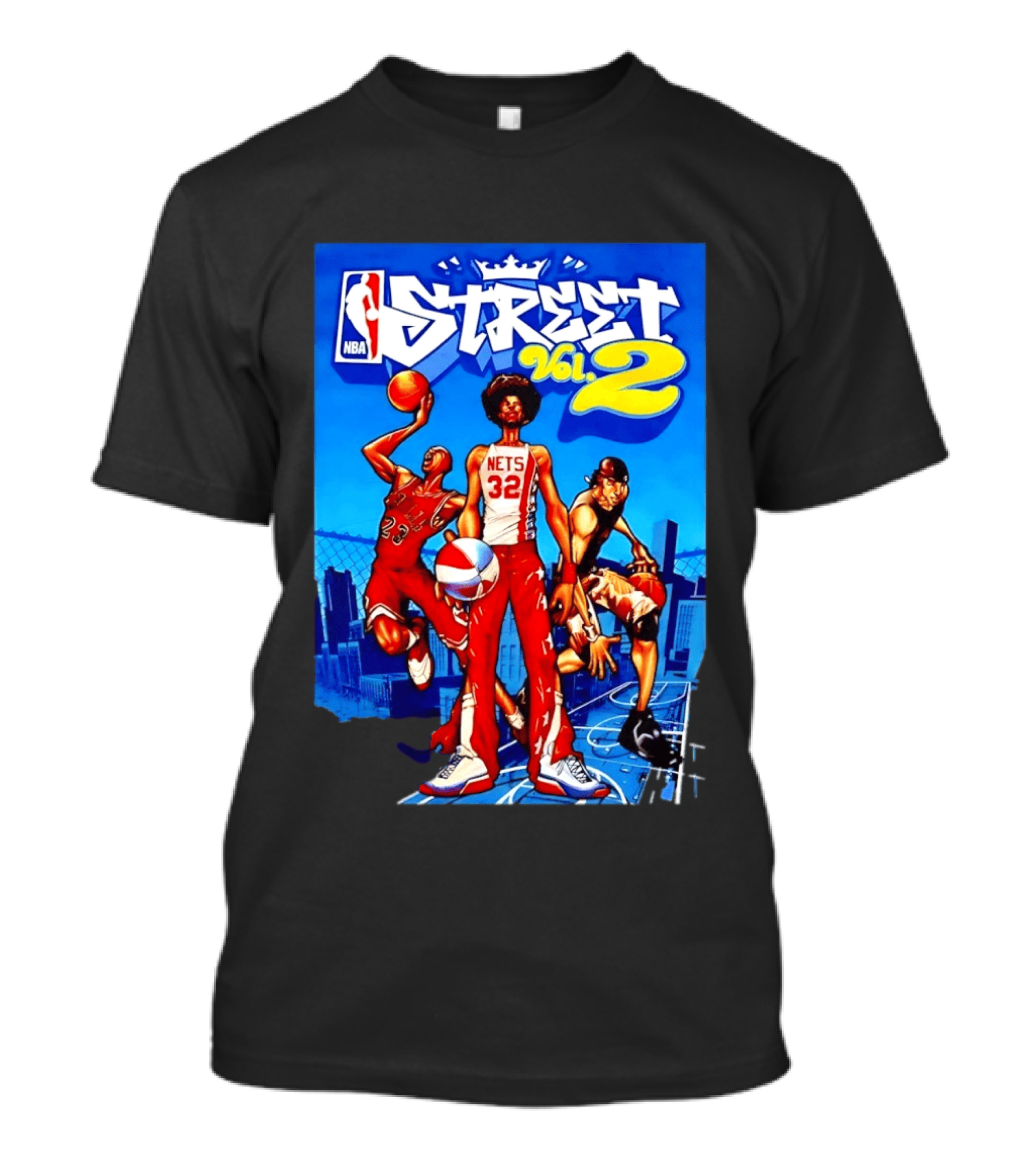 NBA Street Vol 2 Nets 32 Cartoon Players Basketball Game T-Shirt