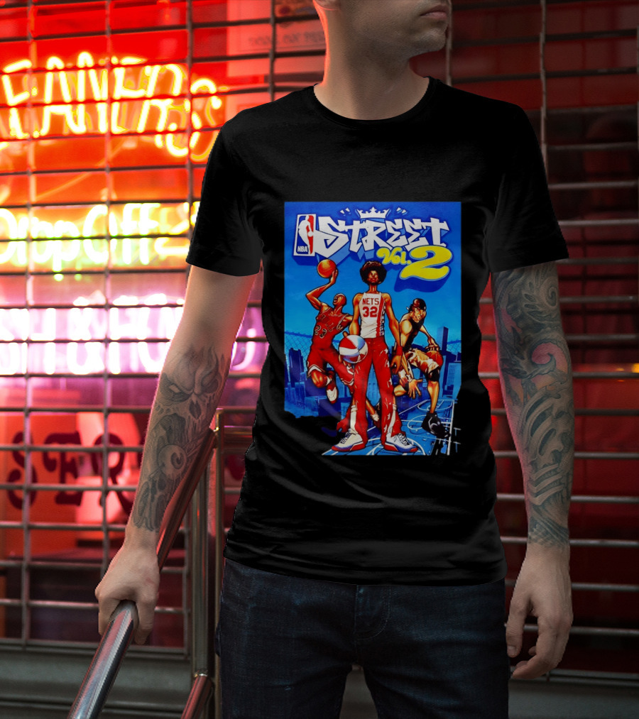 NBA Street Vol 2 Nets 32 Cartoon Players Basketball Game T-Shirt