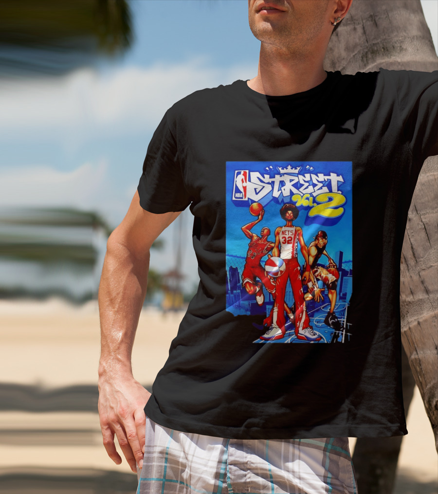 NBA Street Vol 2 Nets 32 Cartoon Players Basketball Game T-Shirt
