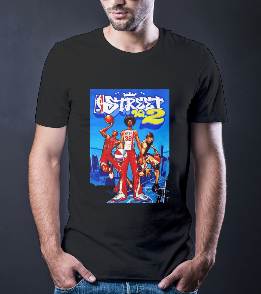 NBA Street Vol 2 Nets 32 Cartoon Players Basketball Game T-Shirt