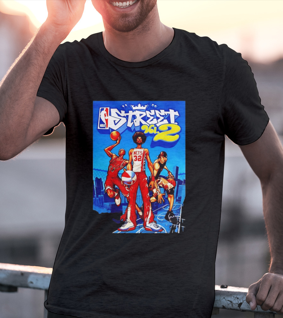 NBA Street Vol 2 Nets 32 Cartoon Players Basketball Game T-Shirt