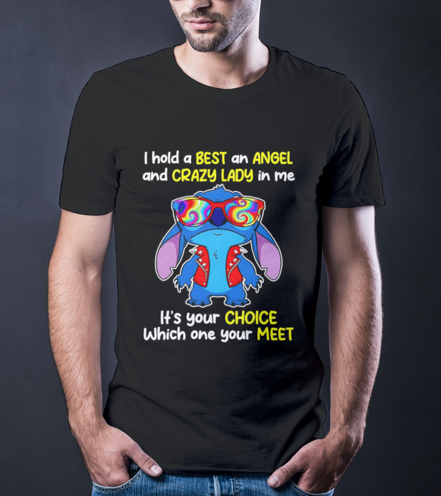 Stitch Disney Best Angel Crazy Lady Choice Meet T-Shirt