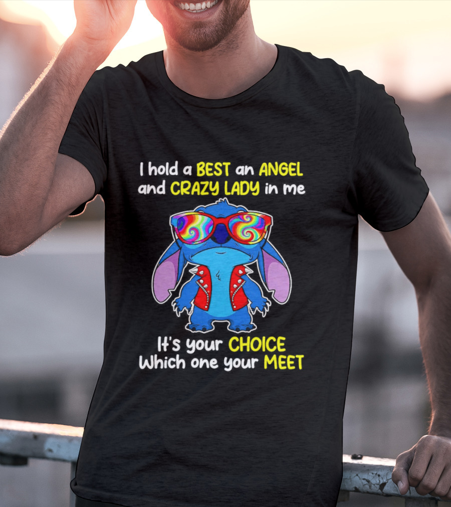 Stitch Disney Best Angel Crazy Lady Choice Meet T-Shirt