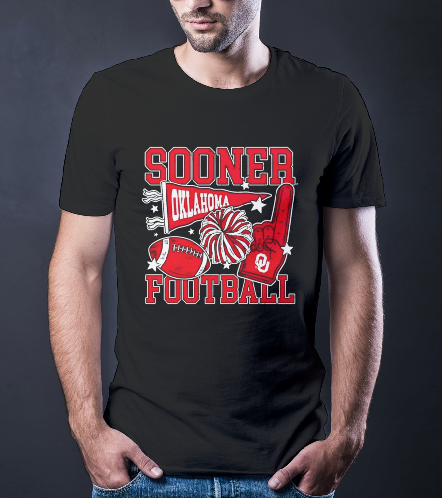 Oklahoma Sooners Football Sooner OU Pom Pom Foam Finger Pennant T-Shirt