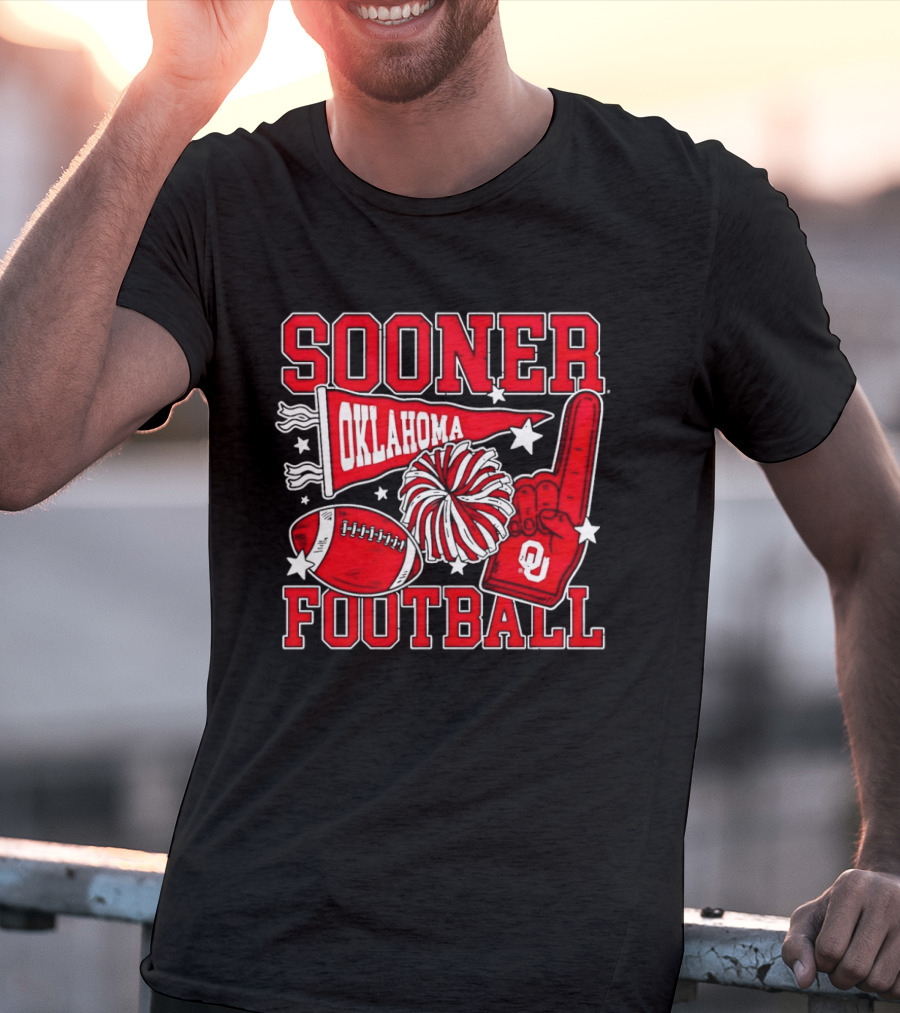 Oklahoma Sooners Football Sooner OU Pom Pom Foam Finger Pennant T-Shirt
