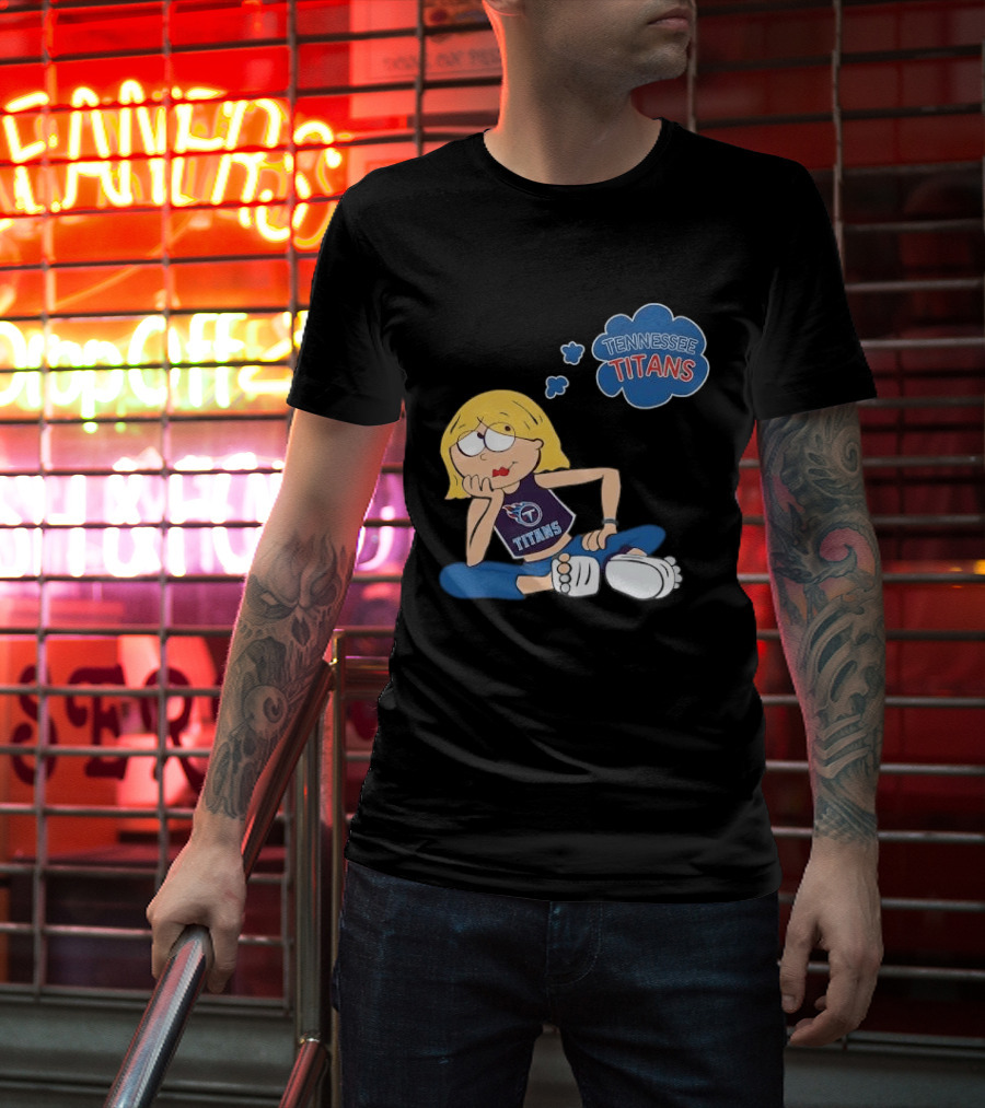 Tennessee Titans Blonde Cartoon Girl Sitting Thinking Thought Bubble Titans T-Shirt