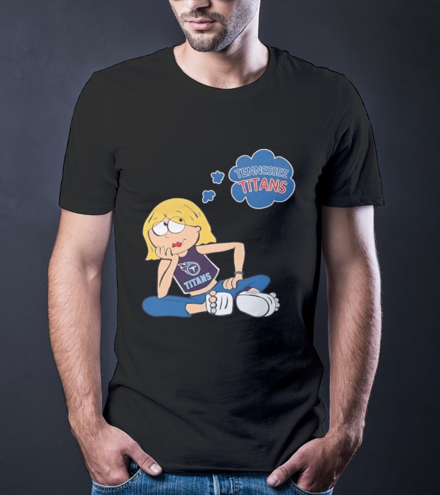 Tennessee Titans Blonde Cartoon Girl Sitting Thinking Thought Bubble Titans T-Shirt