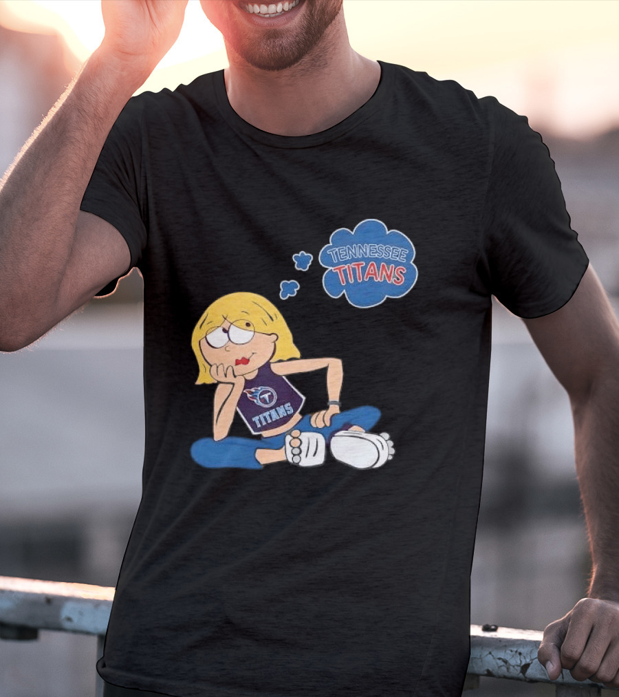 Tennessee Titans Blonde Cartoon Girl Sitting Thinking Thought Bubble Titans T-Shirt