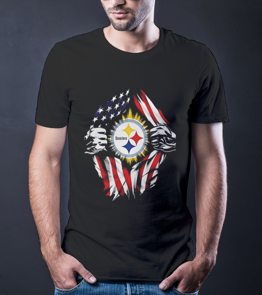 Pittsburgh Steelers Superman Skull Cap USA Flag T-Shirt