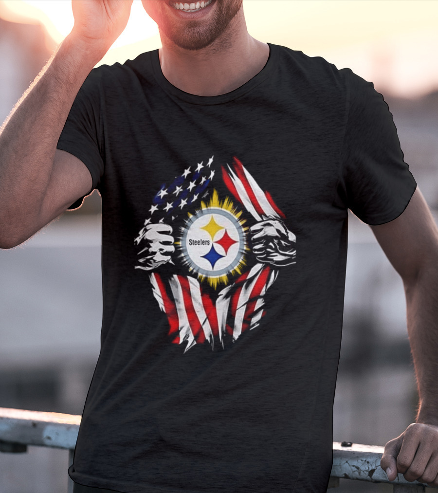 Pittsburgh Steelers Superman Skull Cap USA Flag T-Shirt