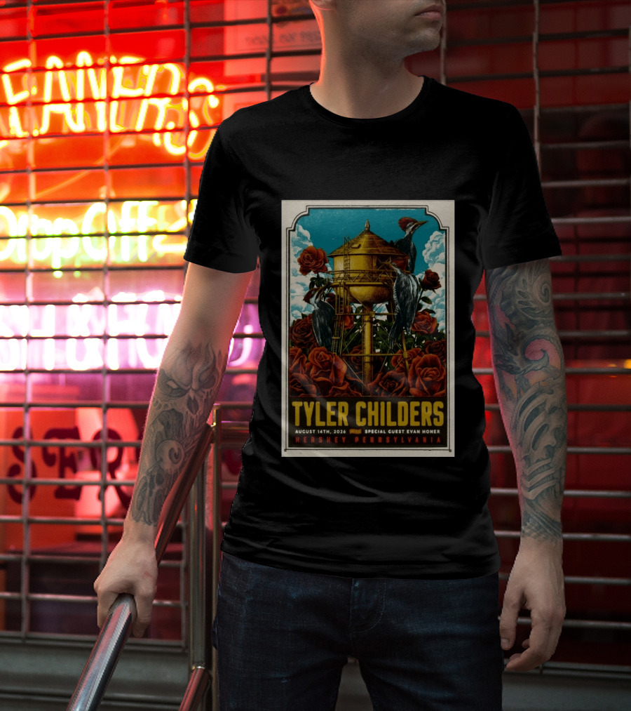 Tyler Childers August 14 2026 Hershey PA Water Tower Woodpeckers Roses T-Shirt