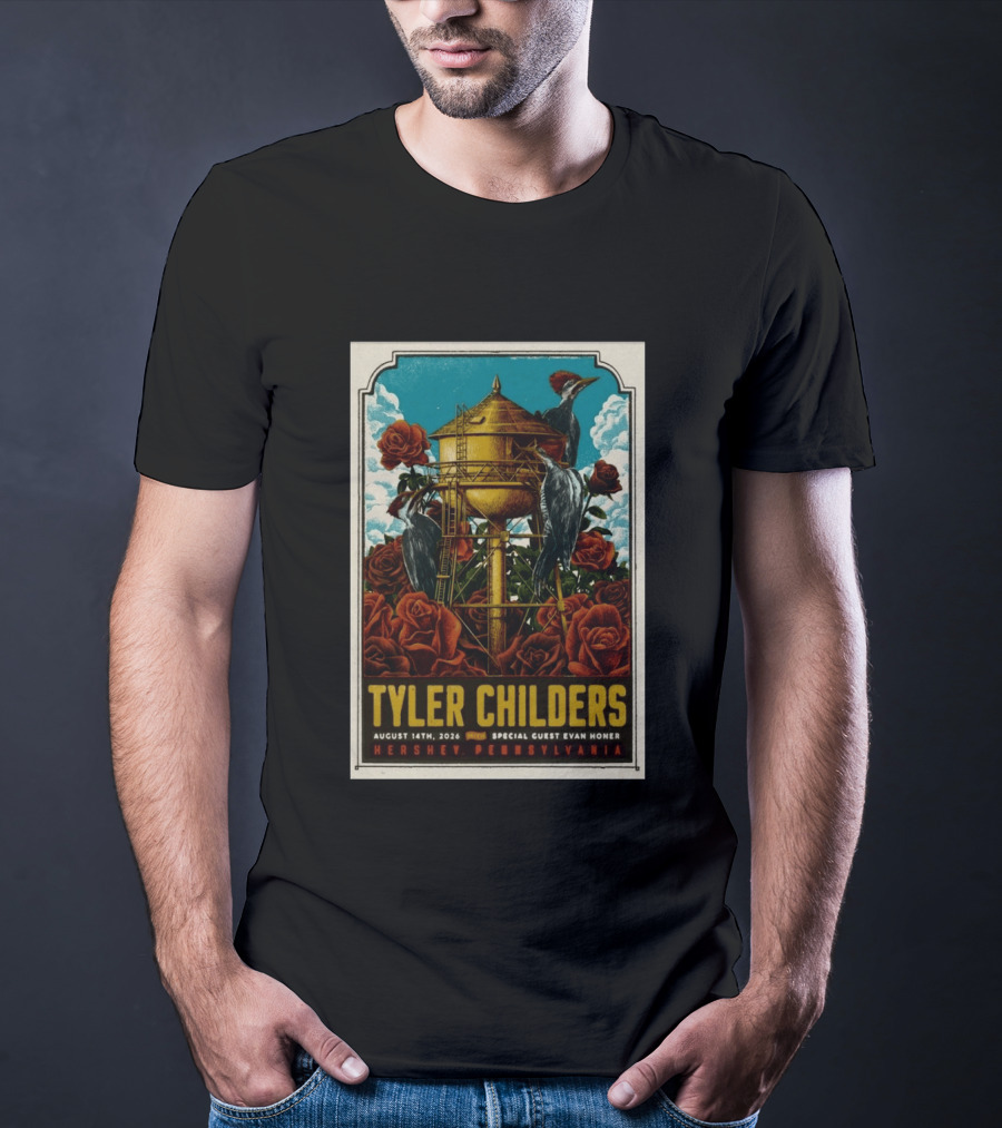 Tyler Childers August 14 2026 Hershey PA Water Tower Woodpeckers Roses T-Shirt