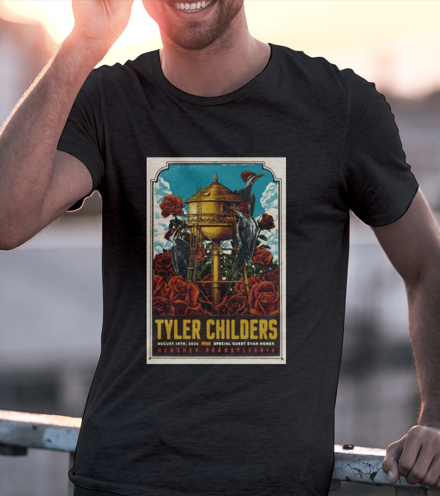 Tyler Childers August 14 2026 Hershey PA Water Tower Woodpeckers Roses T-Shirt