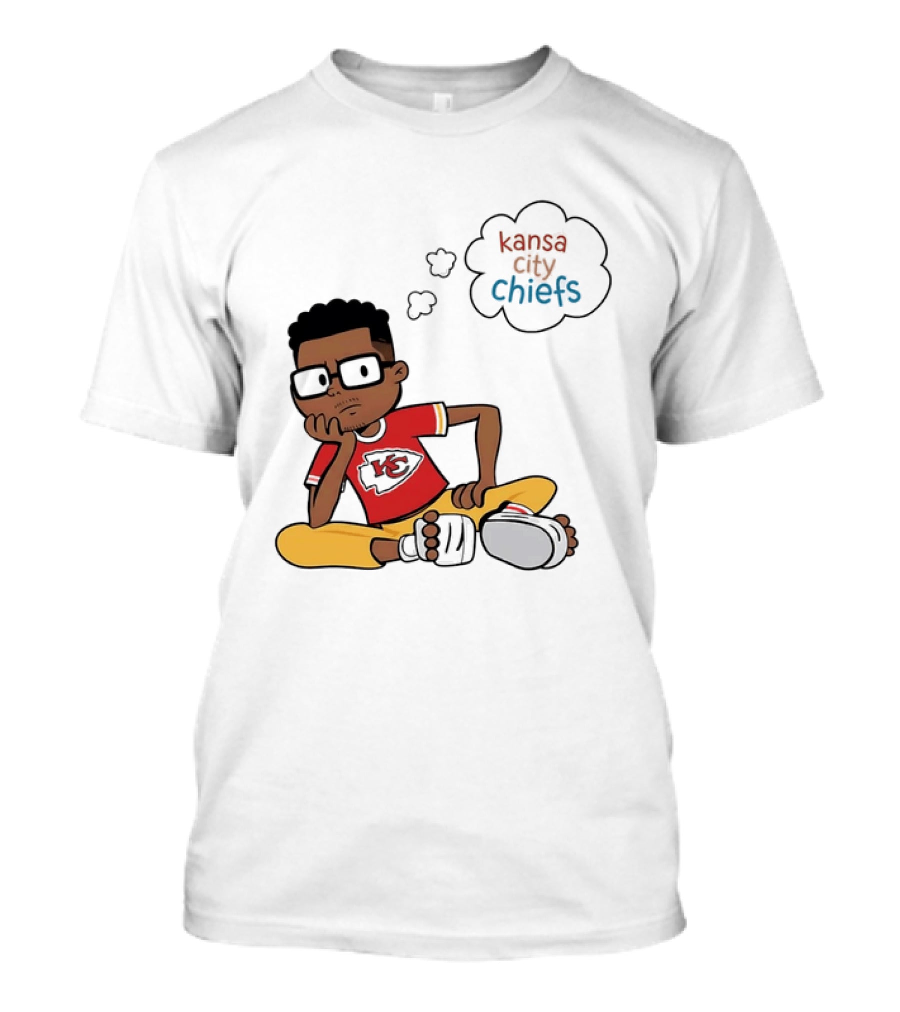 Kansas City Chiefs Cartoon Boy Thought Bubble Sitting With KC T-Shirt