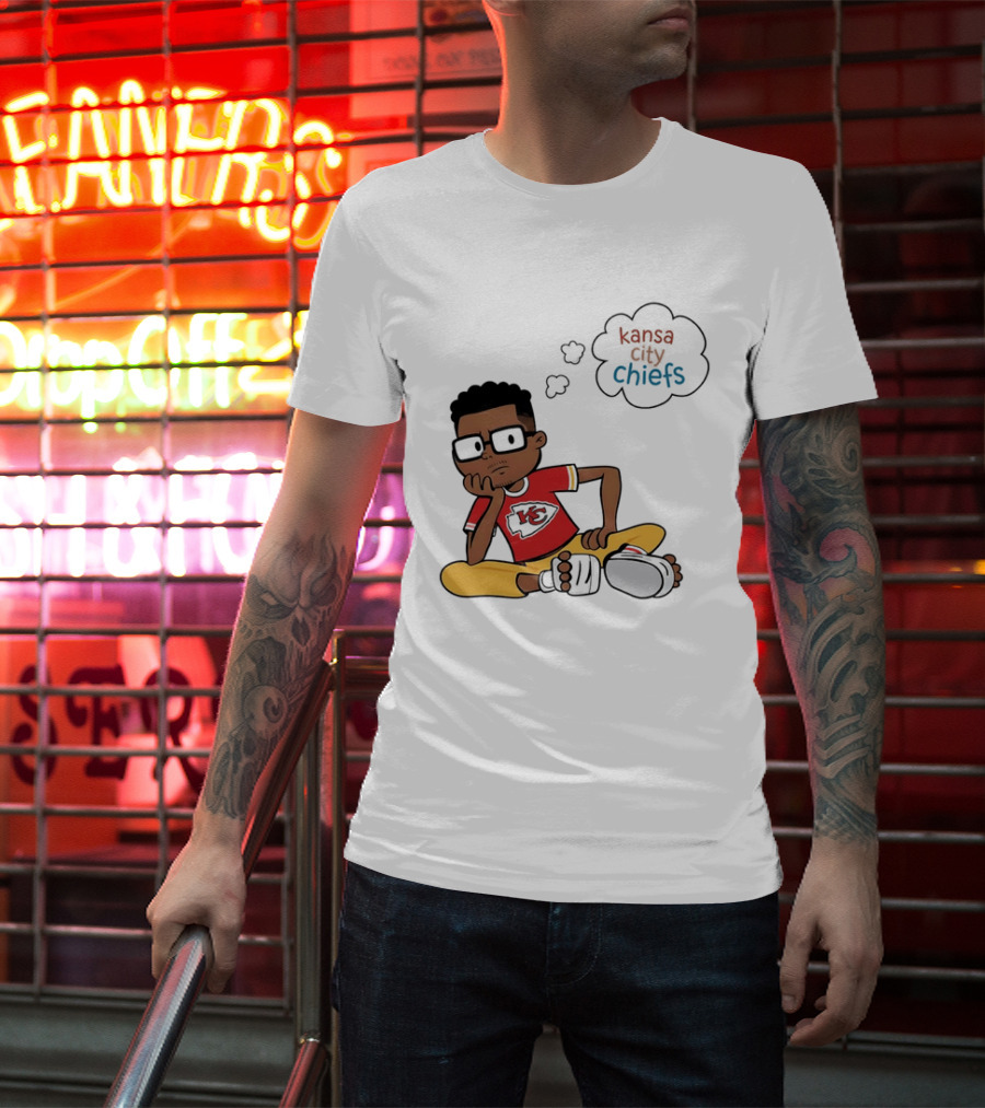Kansas City Chiefs Cartoon Boy Thought Bubble Sitting With KC T-Shirt