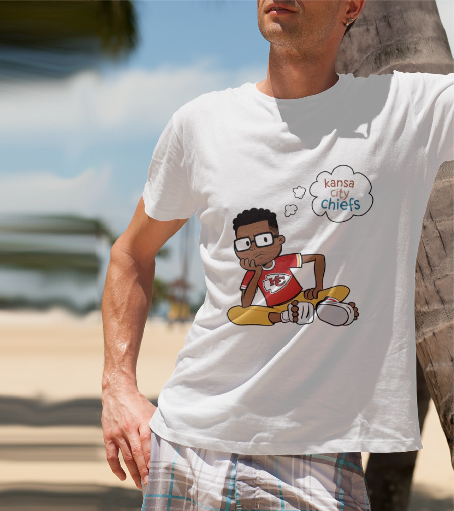 Kansas City Chiefs Cartoon Boy Thought Bubble Sitting With KC T-Shirt