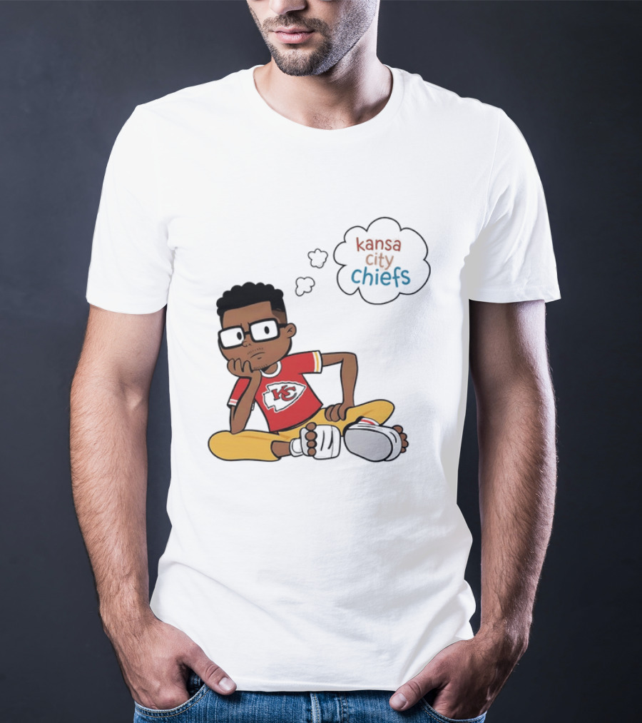 Kansas City Chiefs Cartoon Boy Thought Bubble Sitting With KC T-Shirt