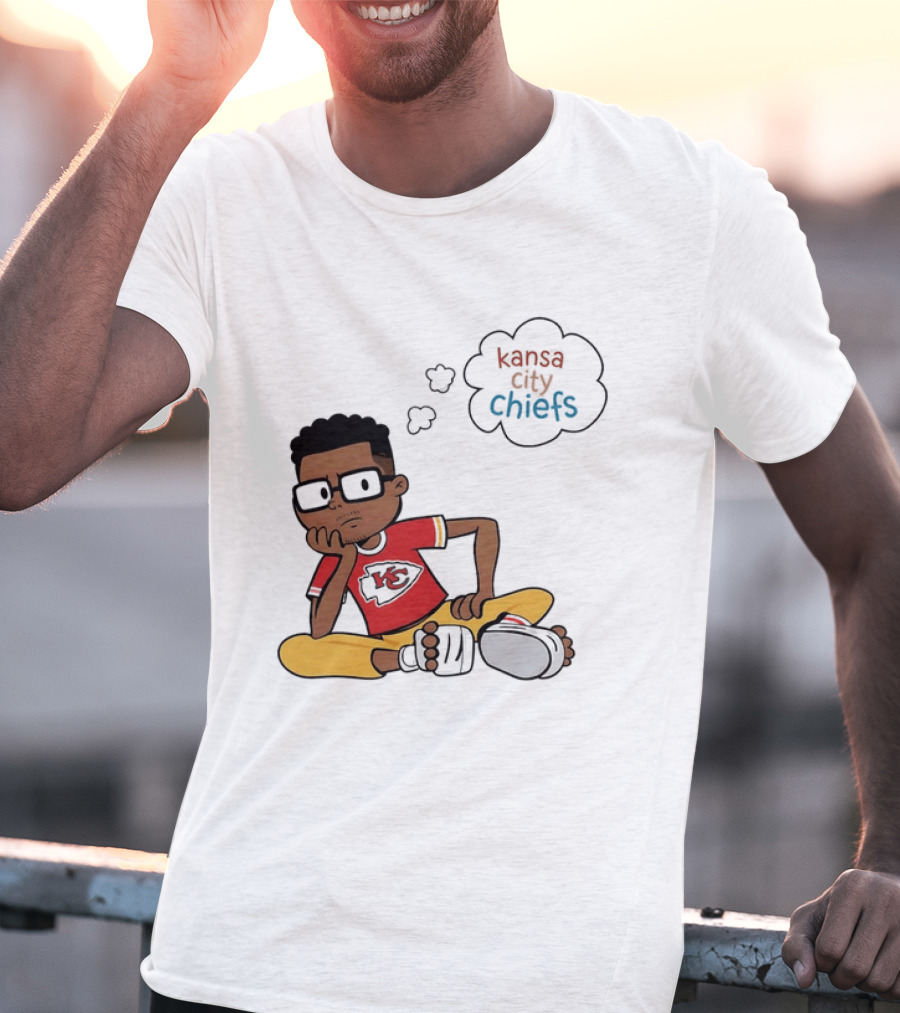 Kansas City Chiefs Cartoon Boy Thought Bubble Sitting With KC T-Shirt