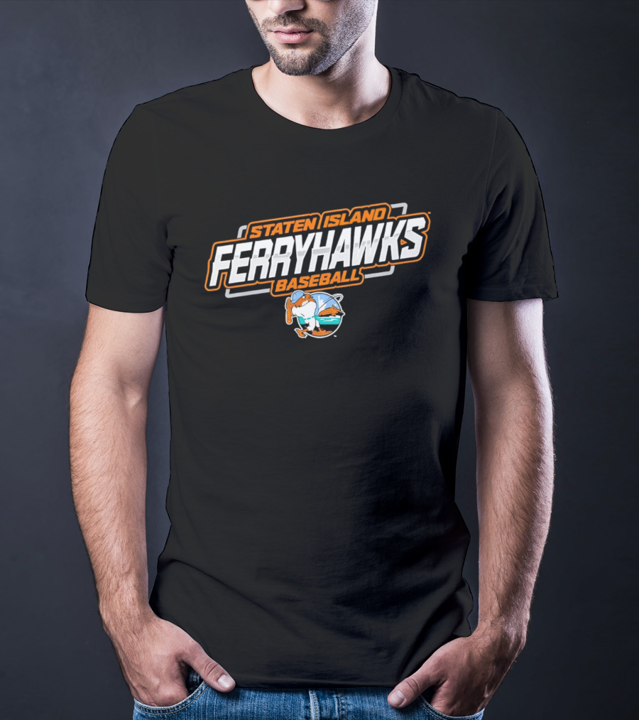 Staten Island Ferryhawks Baseball Cartoon Bird Player T-Shirt