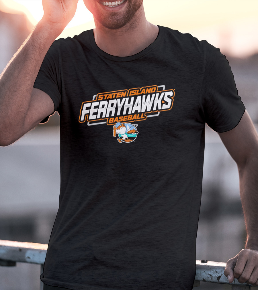 Staten Island Ferryhawks Baseball Cartoon Bird Player T-Shirt