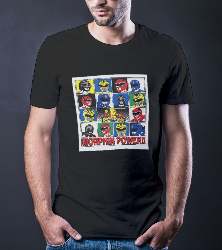 Mighty Morphin Power Rangers Morphin Power Ranger Helmets Visual Grid T-Shirt