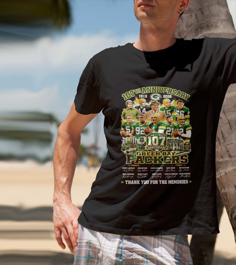 Green Bay Packers 107th Anniversary 1919 2026 NFL Legends Thank You For The Memories T-Shirt