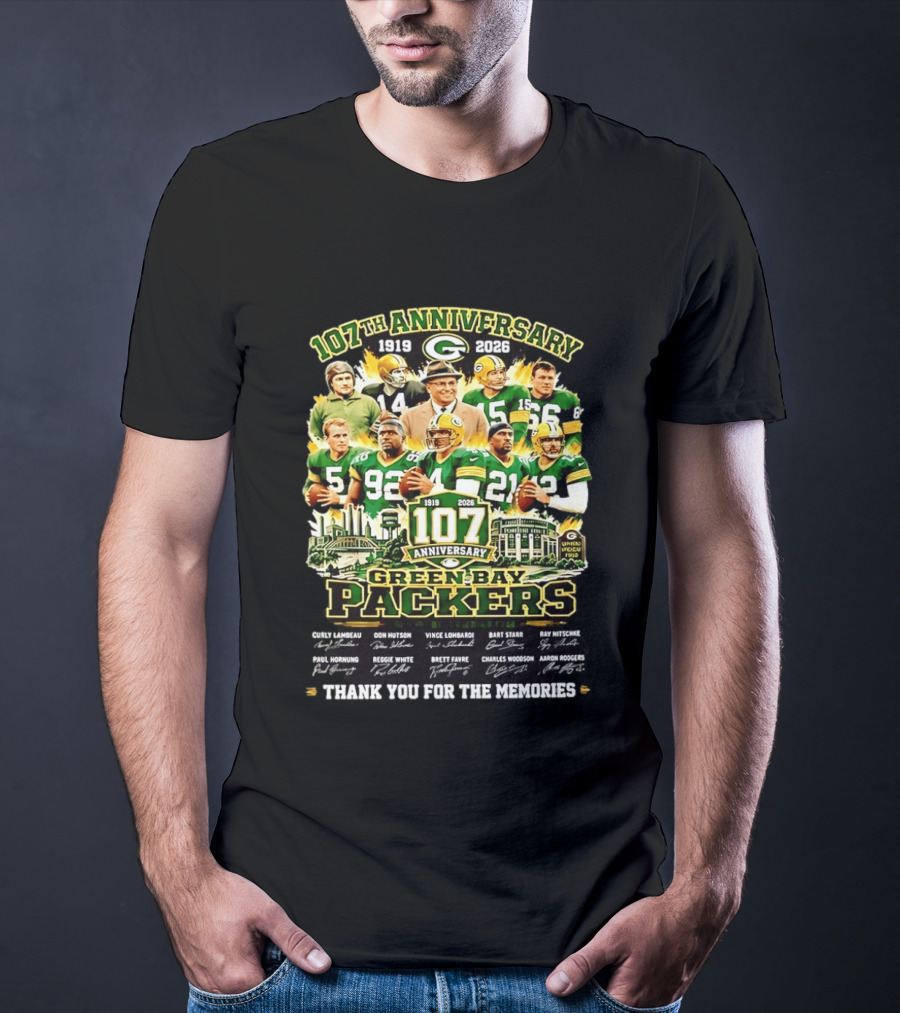 Green Bay Packers 107th Anniversary 1919 2026 NFL Legends Thank You For The Memories T-Shirt