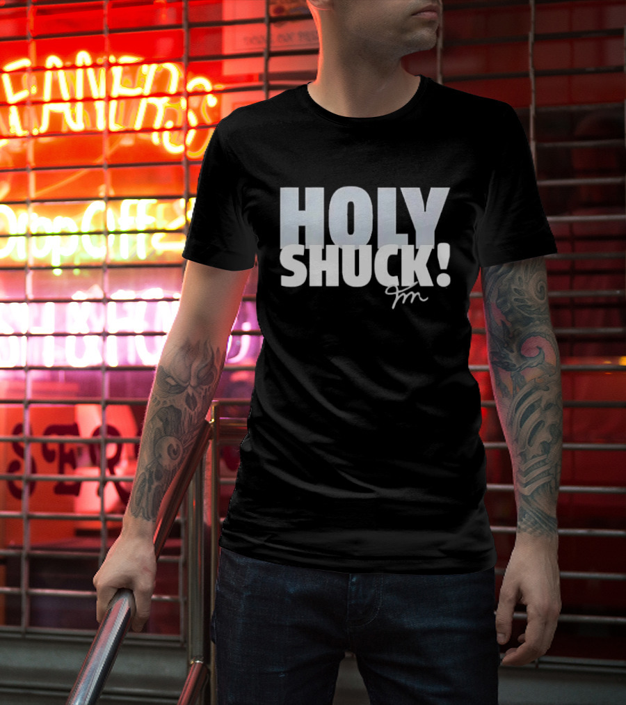 Holy Shuck Overlapping Stacked Cursive Script Signature T-Shirt