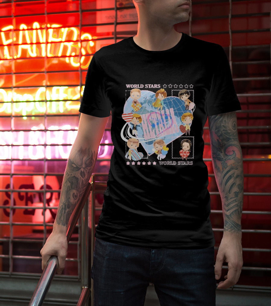 Hot Topic Hetalia Chibi World Stars Characters With Hearts T-Shirt