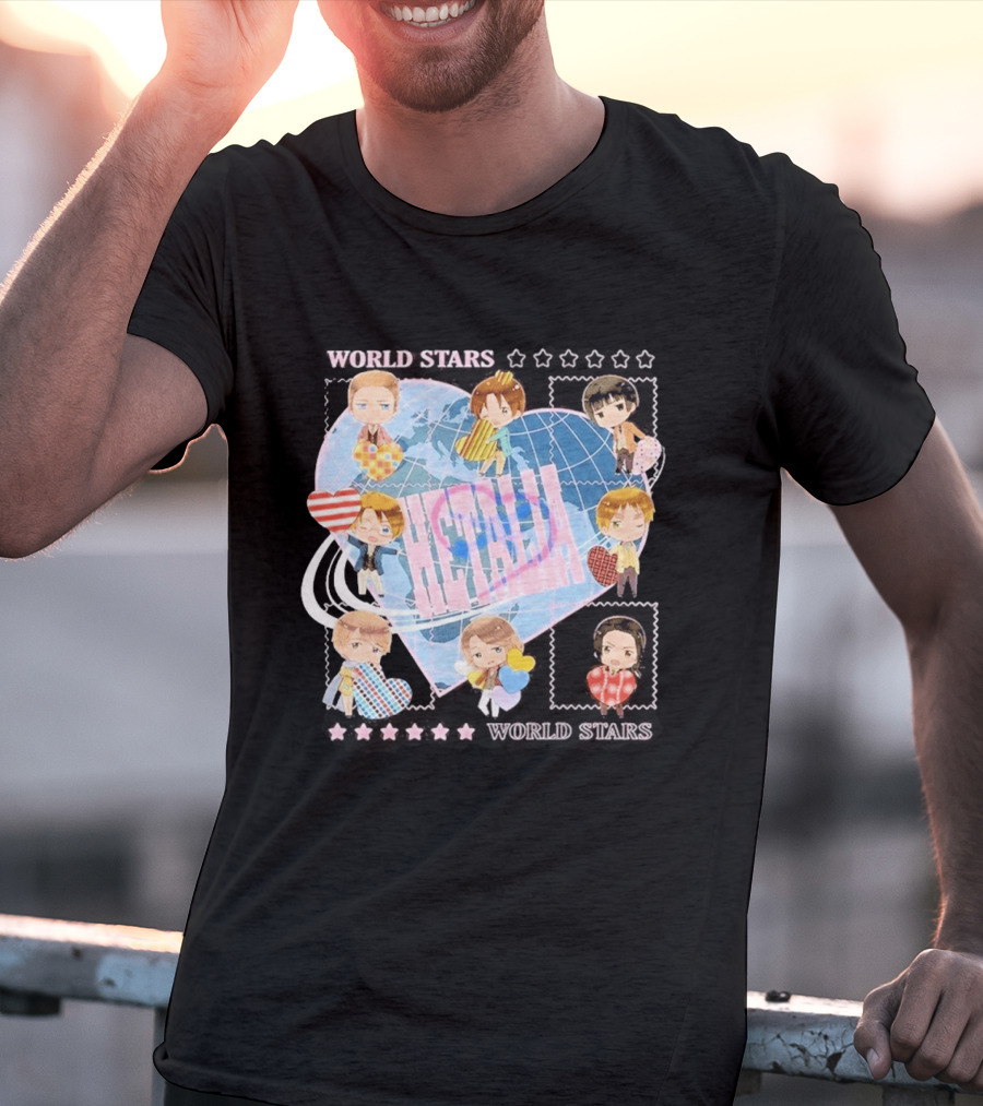 Hot Topic Hetalia Chibi World Stars Characters With Hearts T-Shirt