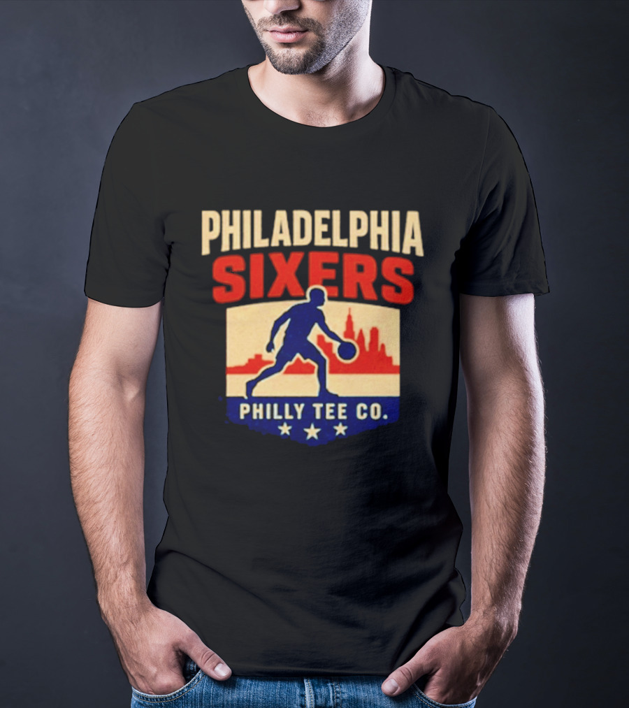 Philadelphia Sixers Dribble Philly Co Retro Skyline T-Shirt