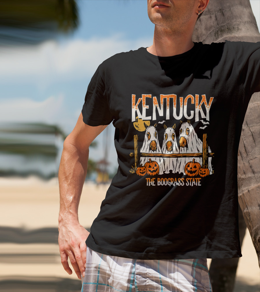 Kentucky Halloween Ghost Horses Pumpkin Boograss State T-Shirt