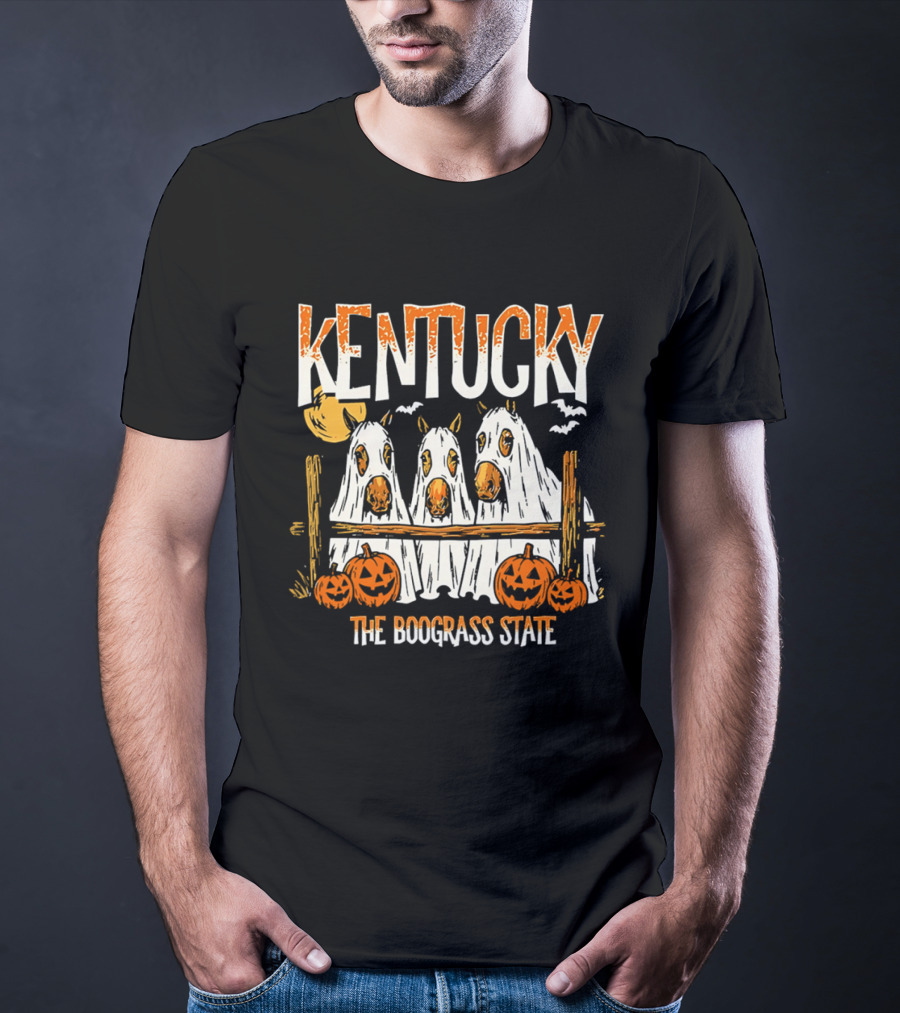 Kentucky Halloween Ghost Horses Pumpkin Boograss State T-Shirt
