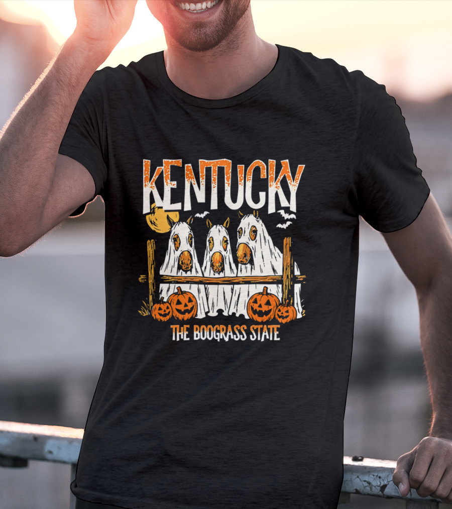 Kentucky Halloween Ghost Horses Pumpkin Boograss State T-Shirt