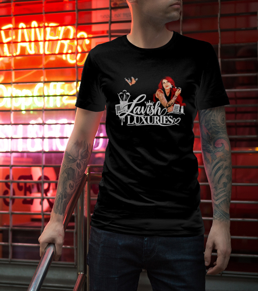 Lavish Luxuries Tattooed Red Hair Woman Makeup Brushes Lash Trays T-Shirt