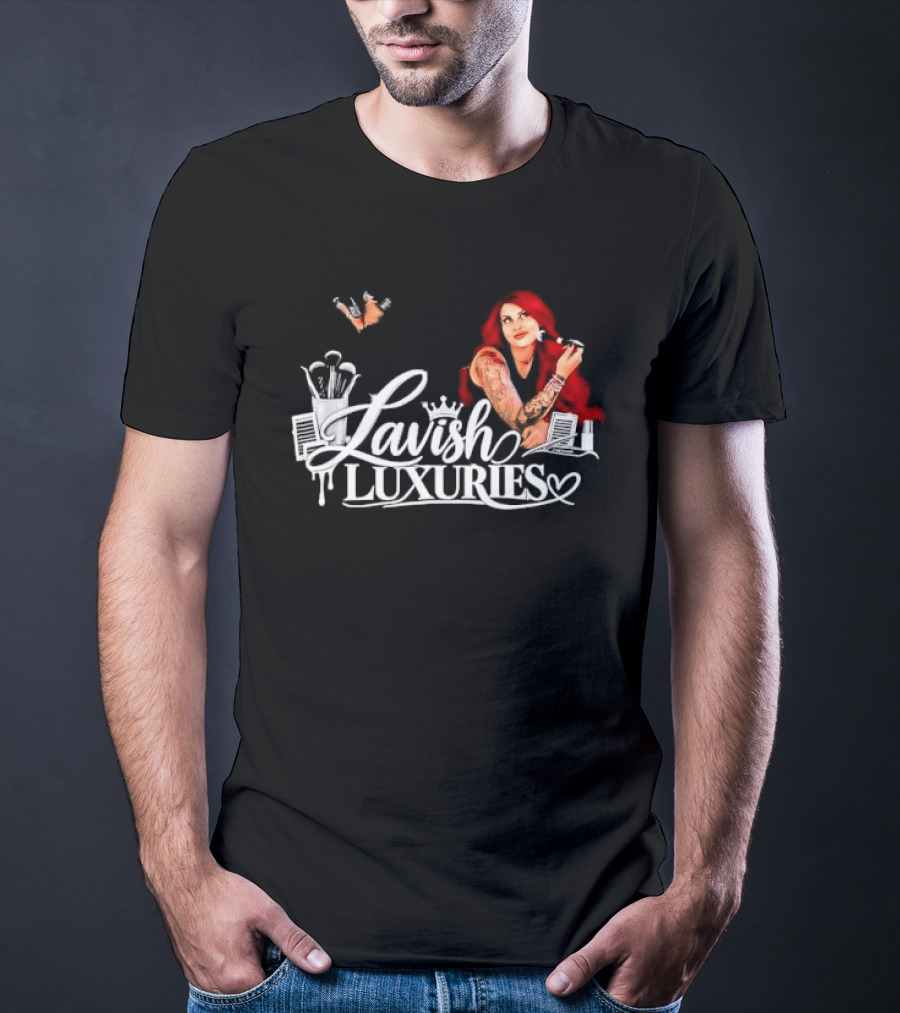 Lavish Luxuries Tattooed Red Hair Woman Makeup Brushes Lash Trays T-Shirt
