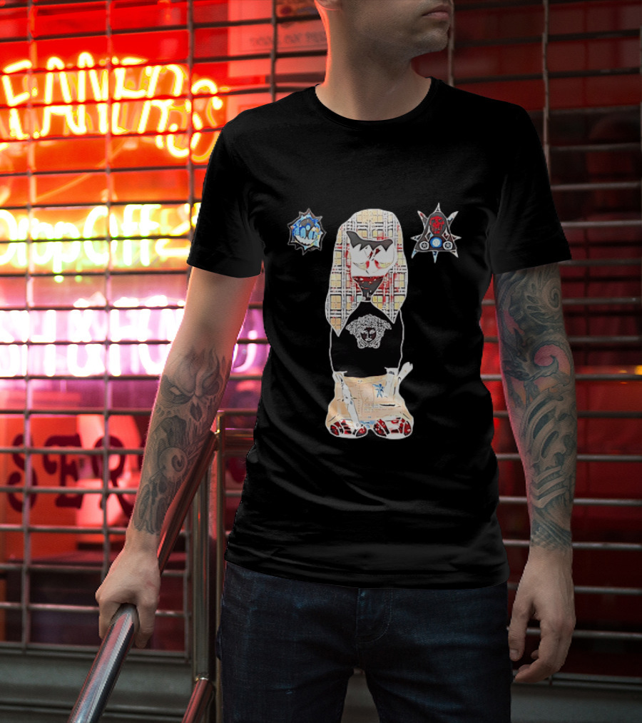 Medusa Head Cotton Streetwear With Plaid Pattern And Abstract T-Shirt
