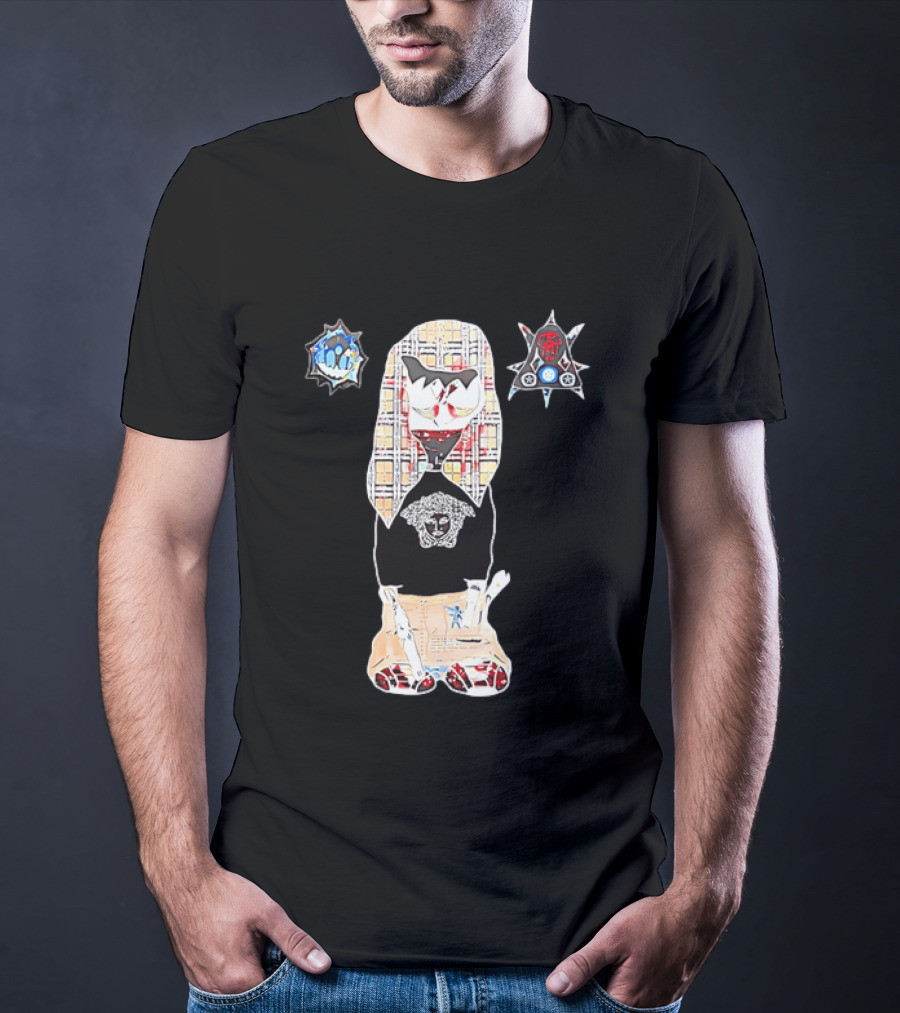 Medusa Head Cotton Streetwear With Plaid Pattern And Abstract T-Shirt