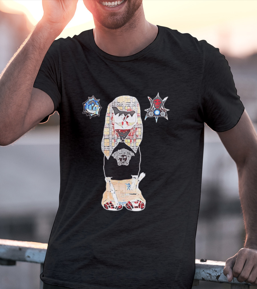 Medusa Head Cotton Streetwear With Plaid Pattern And Abstract T-Shirt