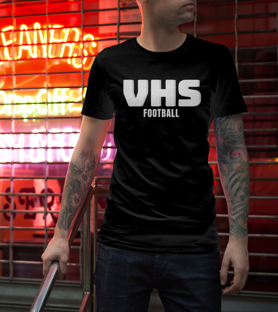 VHS Football Light Grey Textured Block Drop Shadow T-Shirt