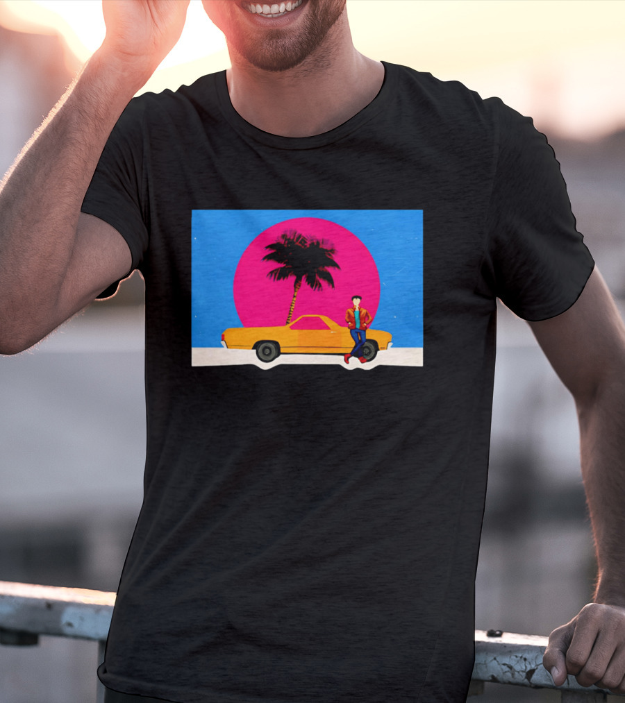 Yellow Car Palm Tree Retro Sunset Aesthetic T-Shirt