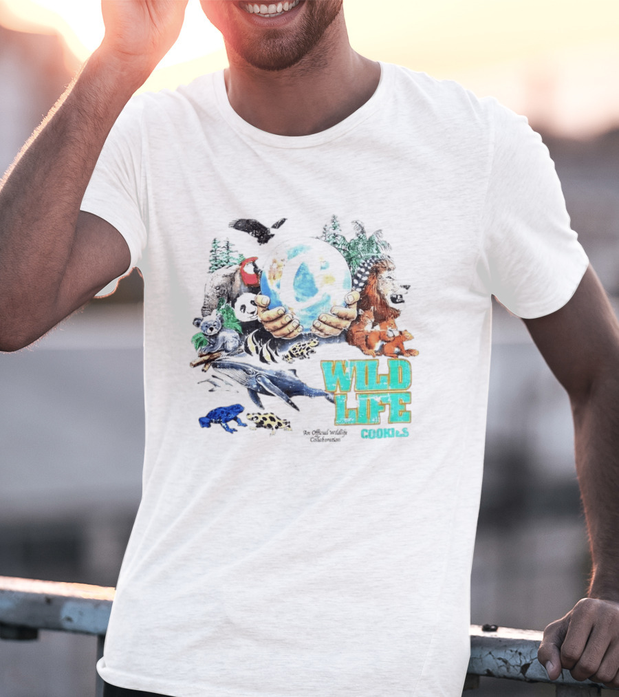 Cookies Wild Life An Official Wildlife Collaboration Hands Holding Globe Earth Animals T-Shirt