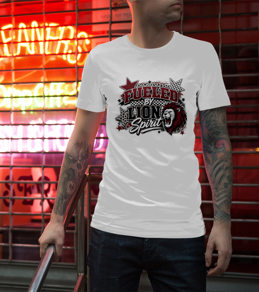 Fueled By Lion Spirit Roaring Head Leopard Patterned Stars Dynamic Energy T-Shirt