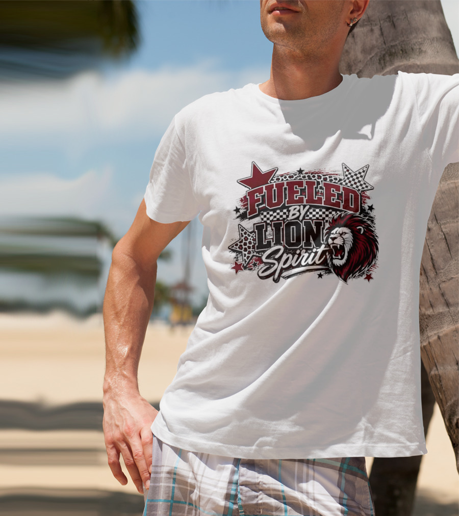 Fueled By Lion Spirit Roaring Head Leopard Patterned Stars Dynamic Energy T-Shirt