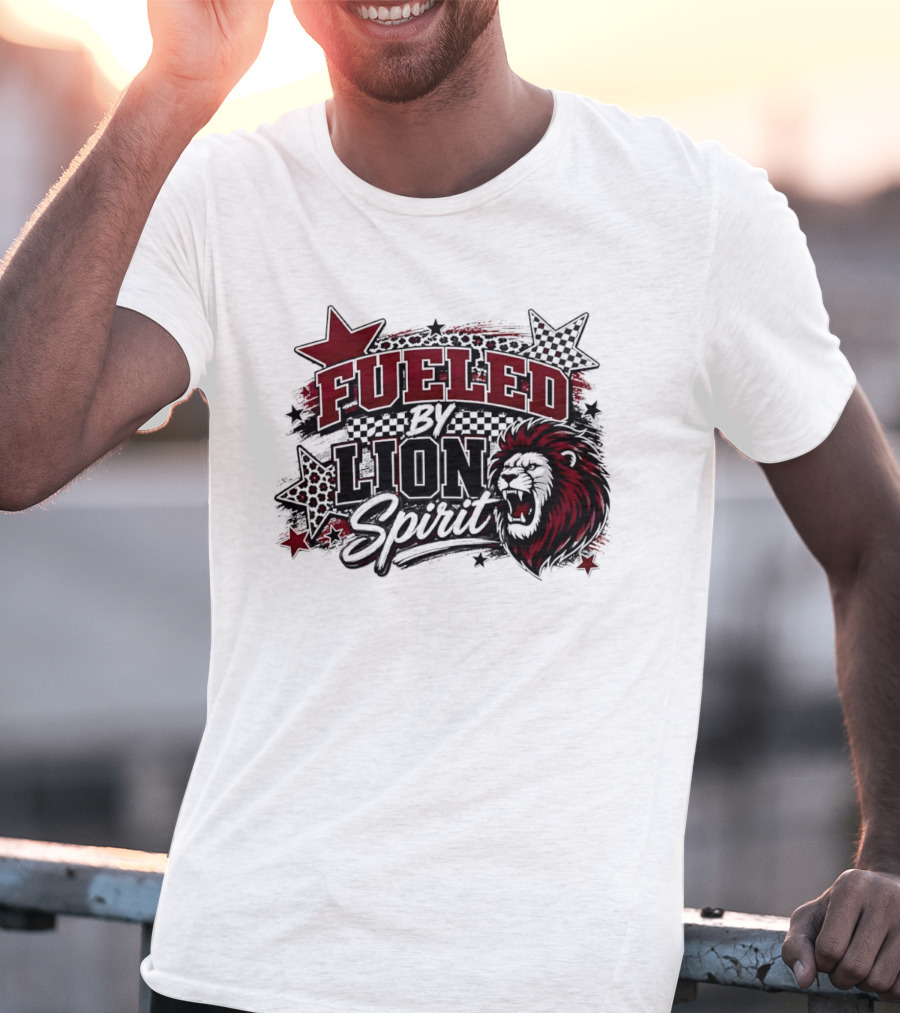 Fueled By Lion Spirit Roaring Head Leopard Patterned Stars Dynamic Energy T-Shirt